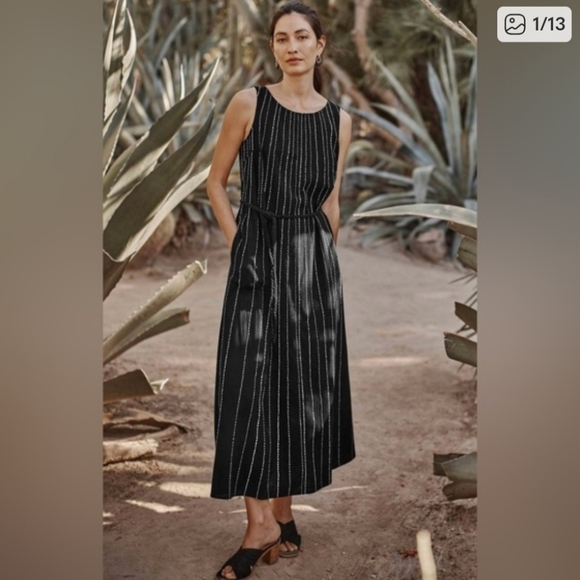 J. Jill Dresses & Skirts - J. Jill Pure Jill Easy A-line Maxi Dress Black/White Lagenlook Cotton Boho Belt